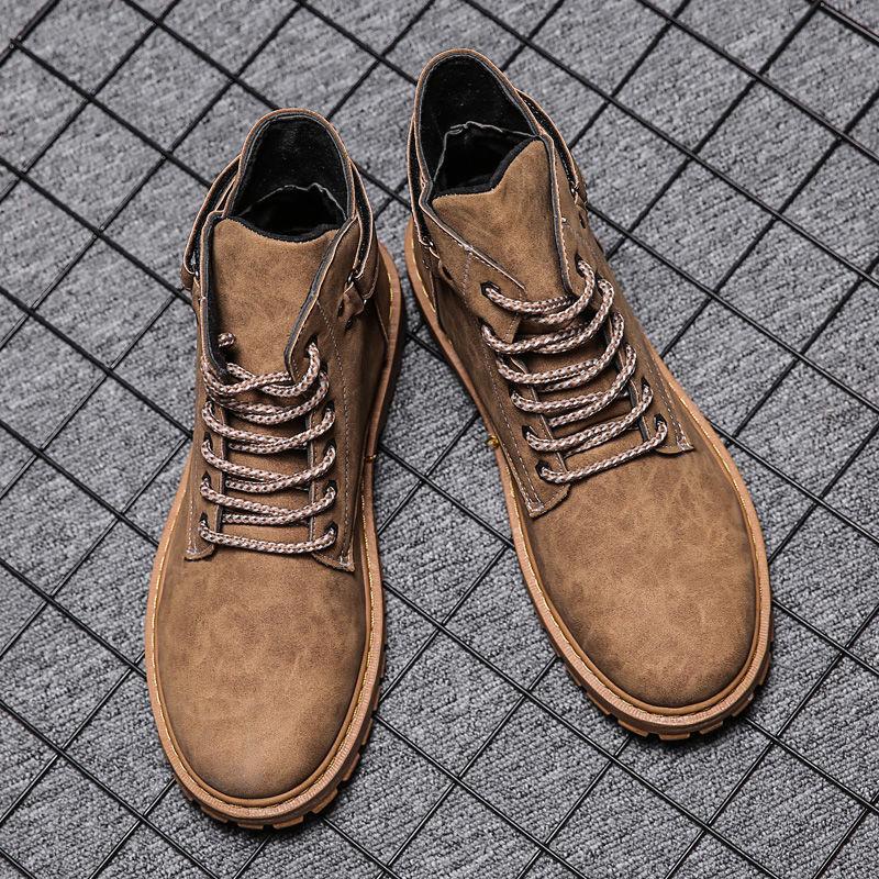 2024 Winter New Men's Boots Hight-Top Work Shoes Fashion All-match Snow Boots Men's British Short Boots Warm Men's Shoes