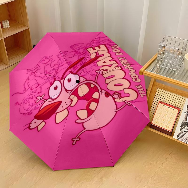 Courage the Cowardly Dog Windproof Auto 8 Rib Folding Umbrella Portable Outdoor Parasol