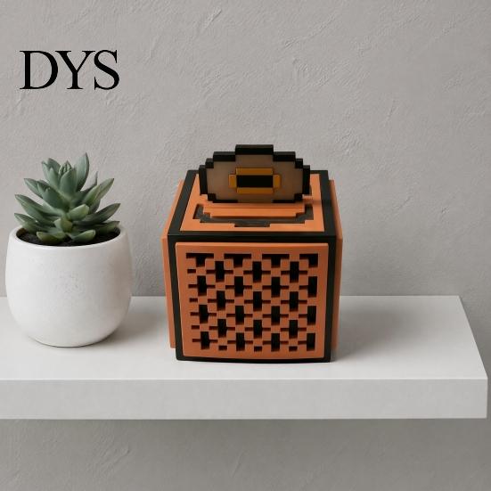 Pixel Art Decor Fidget Puzzle Cube Music Box, 3D Printed Game Toy Mechanical Box for Anxiety Relief, Small Musical Play Kids, Adults Unique