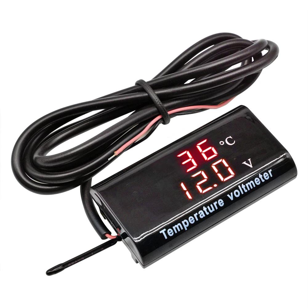 DC 12V 0,28 дюйма Двойной дисплей Светодиодный Цифровой Датчик Температуры Вольтметр Термометр Измеритель Напряжения Тестер Для Автомобиля Мотоцикла