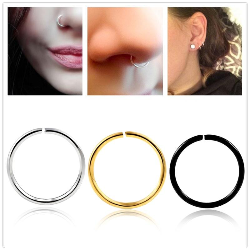 Простое кольцо обруч из нержавеющей стали для пирсинга носа. Диаметр 6/8/10 мм