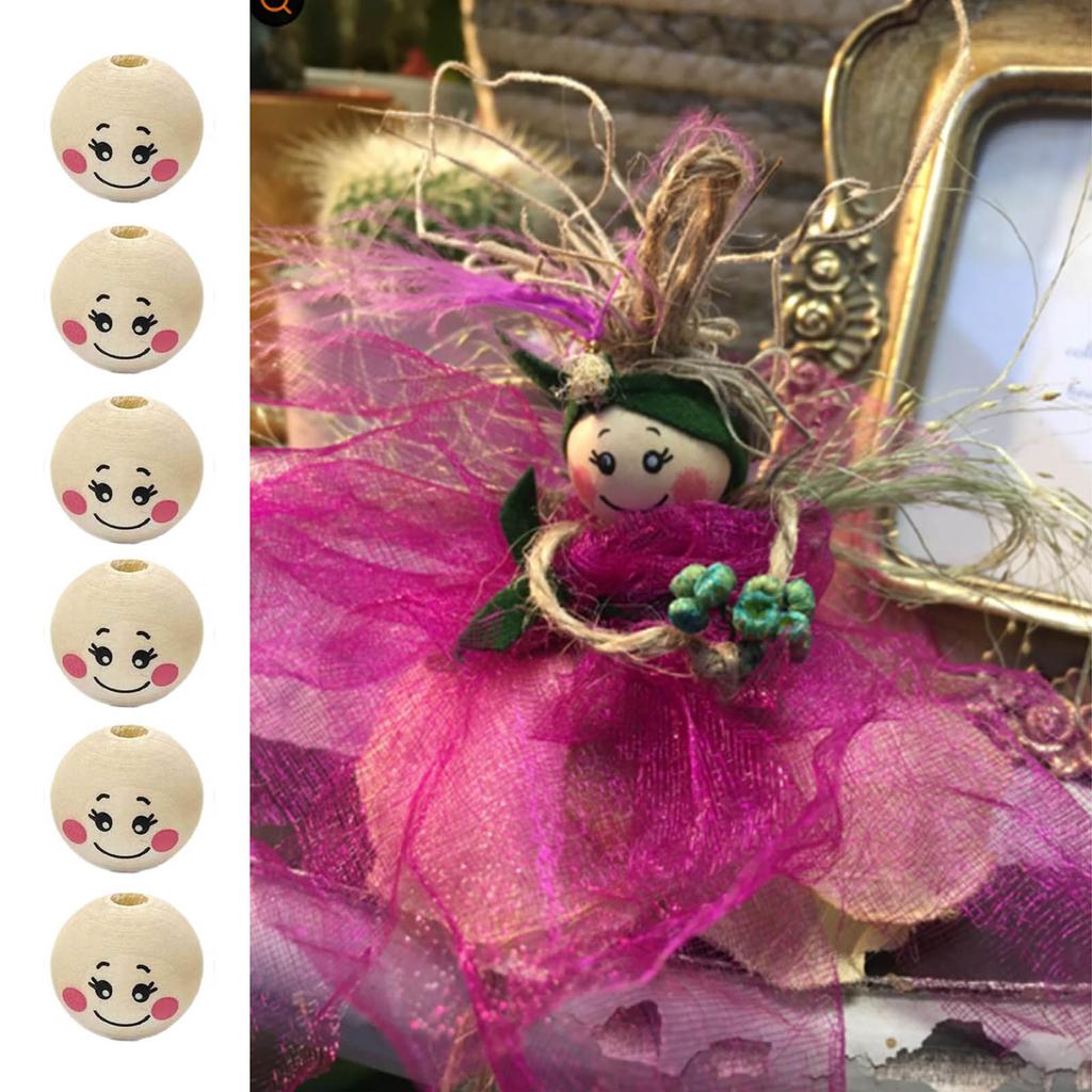 50 шт. Бусины с деревянным лицом, бусины-улыбки с отверстиями, натуральные деревянные бусины, круглые бусины для поделок и изготовления ювелирных изделий своими руками