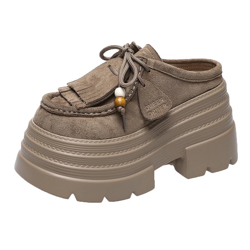 Fashion Women's Platform Loafers Spring and Autumn British Style Retro Round Toe Lace-up Versatile Women's Single Shoes Zapatos De Mujer