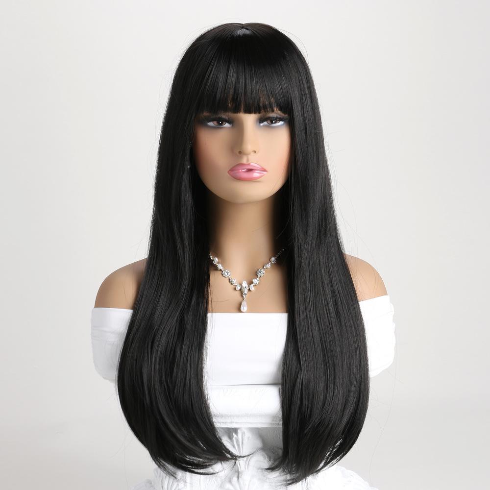 Women's Natural Black Long Straight Synthetic Wig - Breathable Hairpiece with Adjustable Cap for Daily, Party & Casual Use, Ready Stock