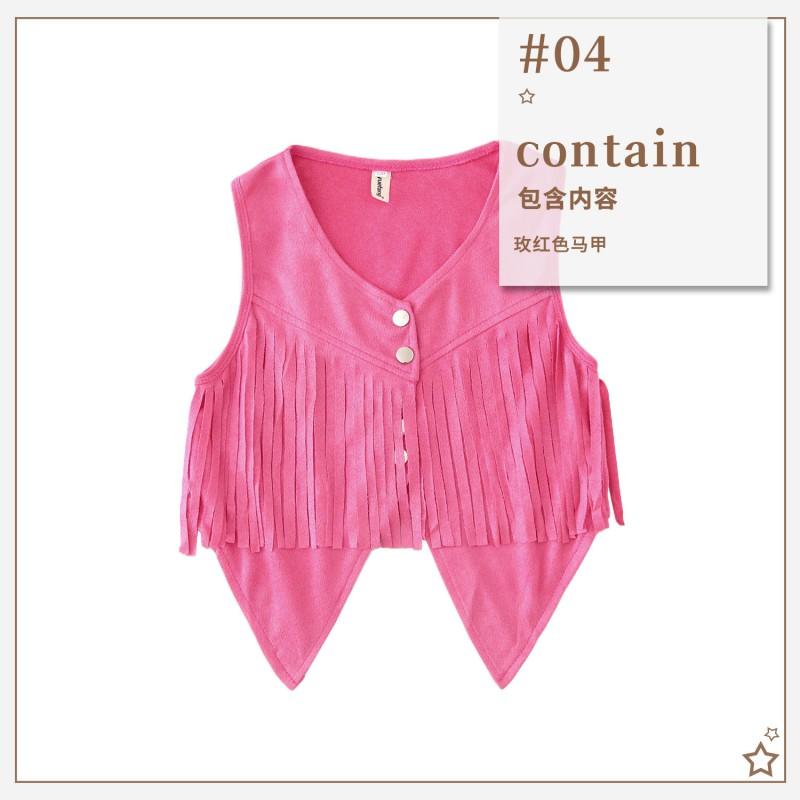 Girls Bohemian Hippie Denim Shorts Set Ethnic Style Fringe Vest Performance Costume Carnival 120-160cm
