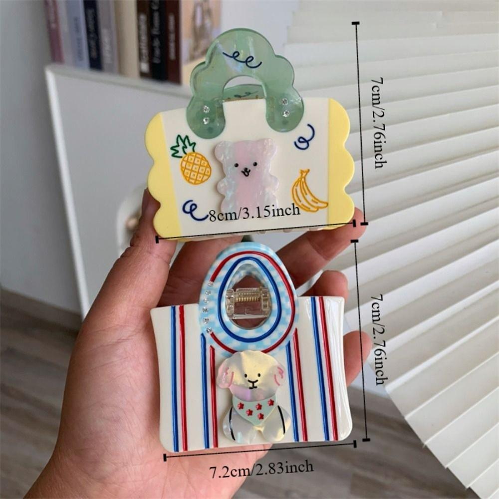 Cute Acetic Acid Acetate Hair Claw Flower Grab Clip Cartoon Bear Hair Clip Headdress Hair Accessories Rhinestone Hairpin Girl