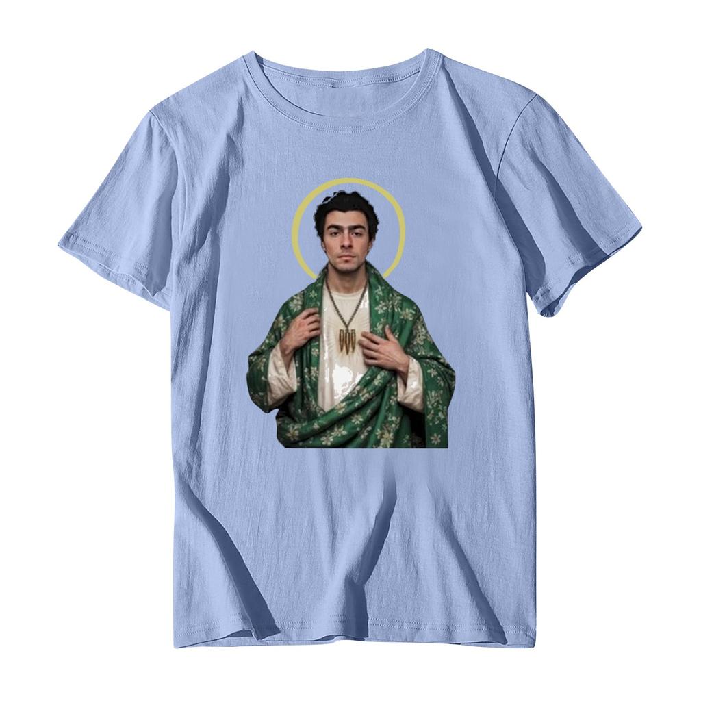 Унисекс Повседневный свободный принтованный свитер с круглым вырезом и коротким рукавом