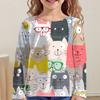 Children's Cute Cat 3D Digital Print Girl Casual and Comfortable Round Neck Long Sleeved T-shirt
