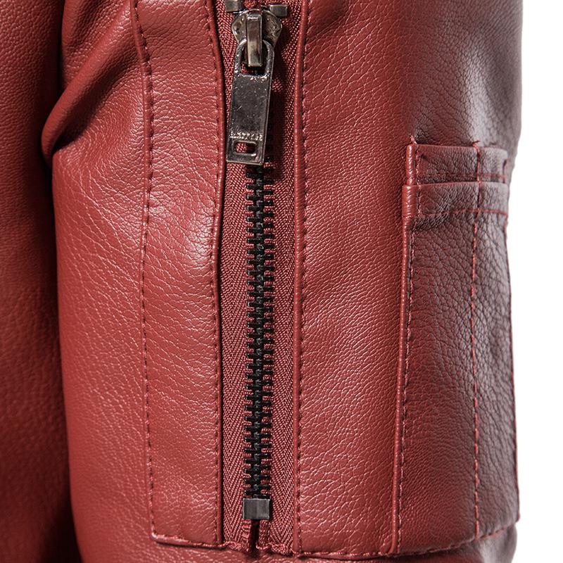 Autumn Winter Embroidered Leather Jacket Men Fleece Pu Leather Waterproof Motorcycle Jacket
