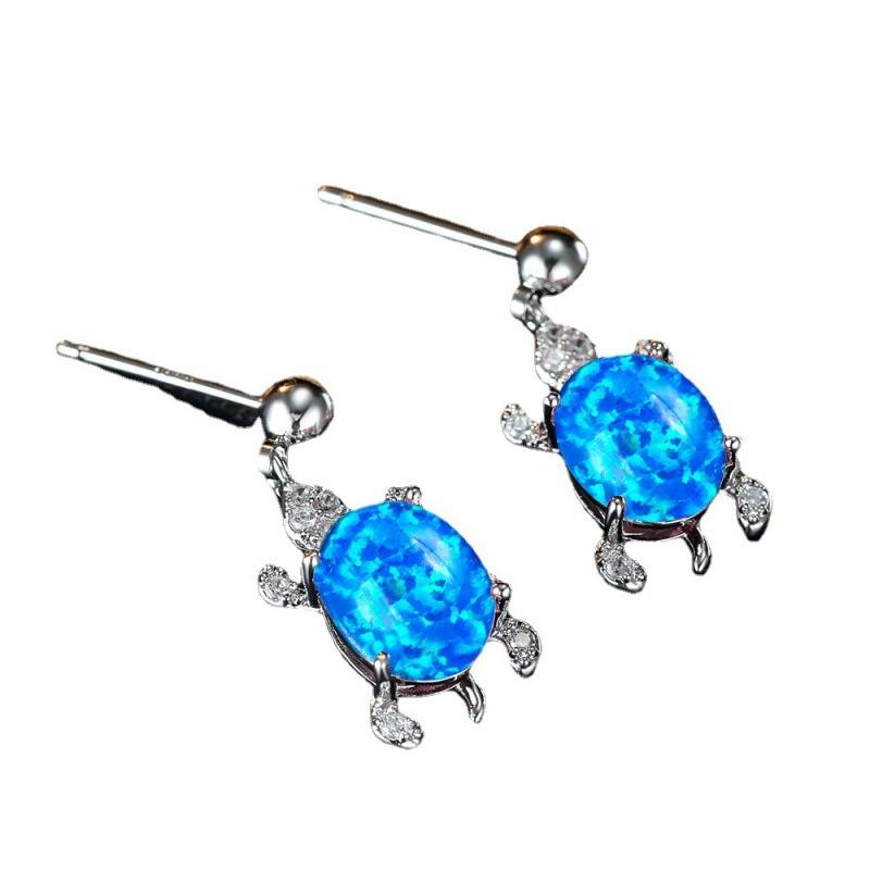 Personalized simple platinum blue and white green oval turtle earrings women's versatile earrings