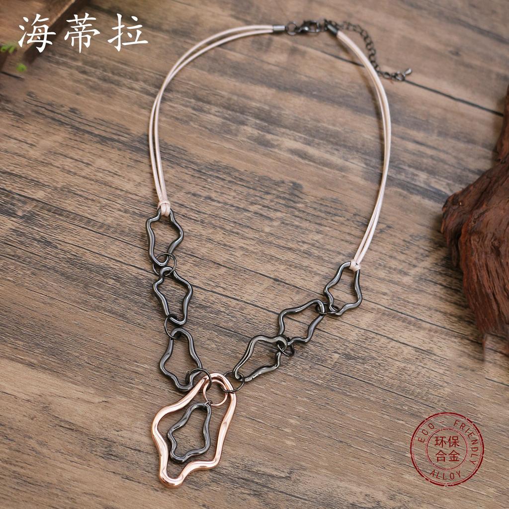 Новый металлический кулон-кольцо смешанных цветов, женское индивидуальное преувеличенное панк-металлическое кольцо, ожерелье из кожаного шнурка