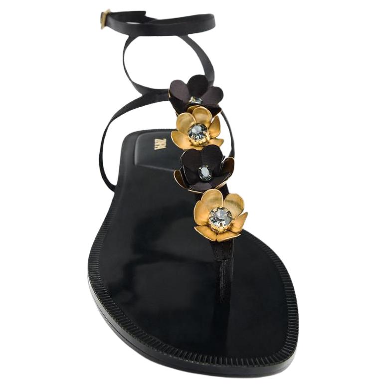 Zara Retro Fashion Trendy Niche Design One-Strap Sandals Women Sandals Black 13608510800