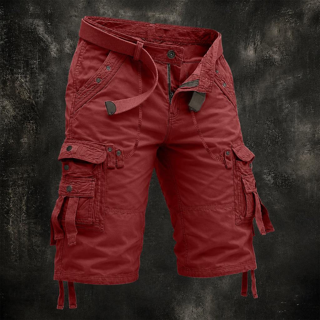 Men's Cotton Cargo Shorts with Multiple Pockets, Casual Summer Shorts (Belt Not Included)