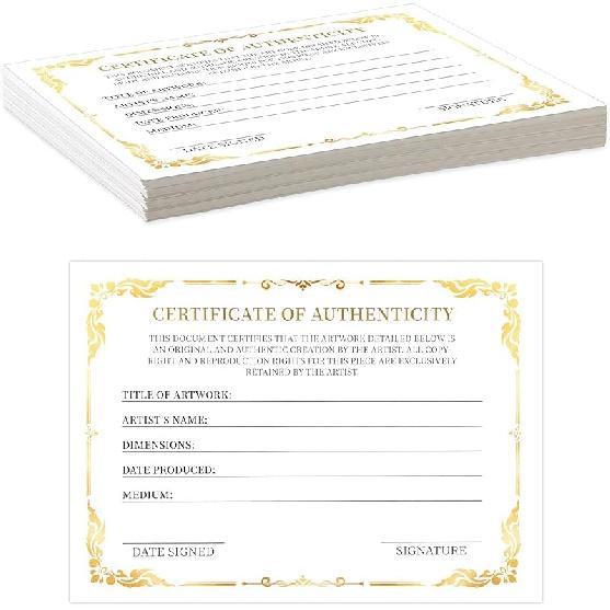 24 Pieces 5 x 7 Inch Certificate of Authenticity Gold Foil Premium Certificates for Valuations Collectibles and Artwork Gifts for Artists Artisans
