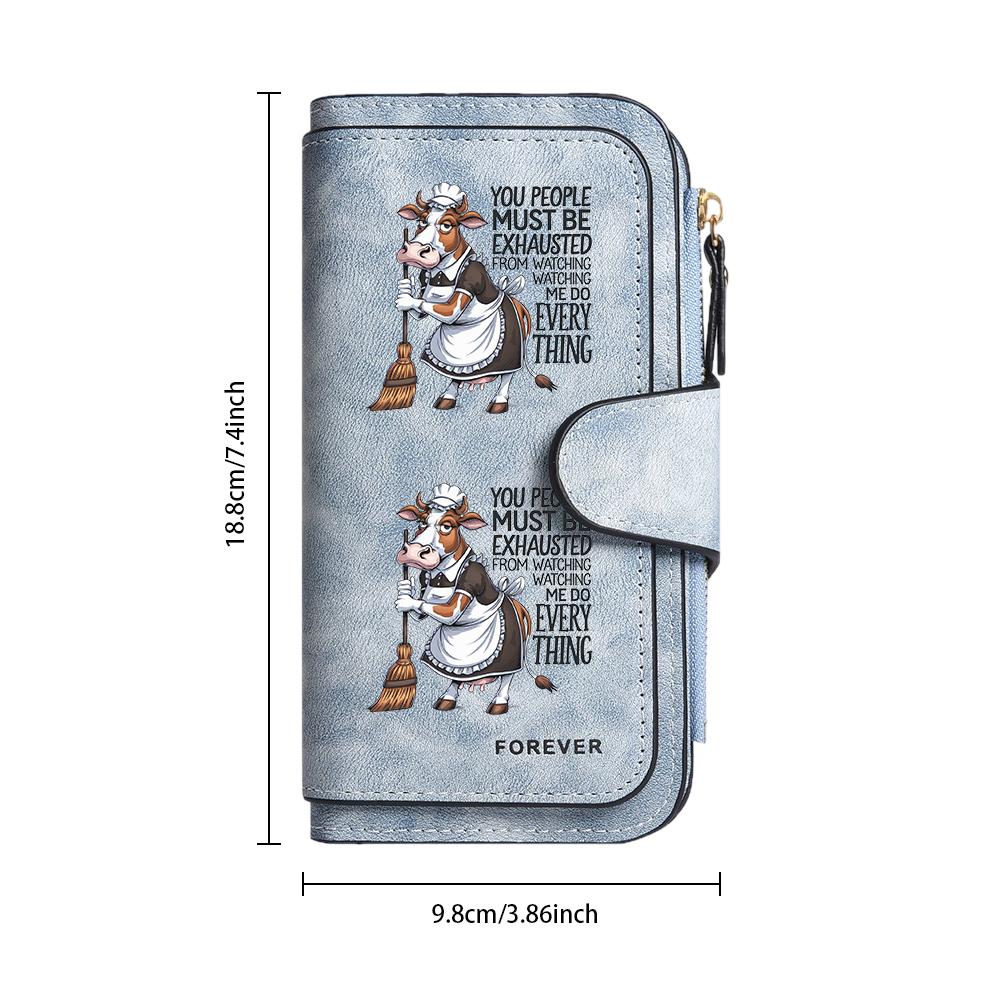 Cute Maid Cow Print Wallet Faux Leather Large Capacity Card Holder Purse
