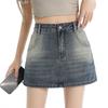 Blue Denim A- Line Mini Skirt Women'S High Waist Slimming Summer New Style Prevent Exposure Personality Wrap Around Short Skirt