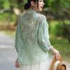 Johnature Women Stand Patchwork Shirts Chinese Style Solid Color Seven Sleeve Tops Spring Button Vintage Women Blouses