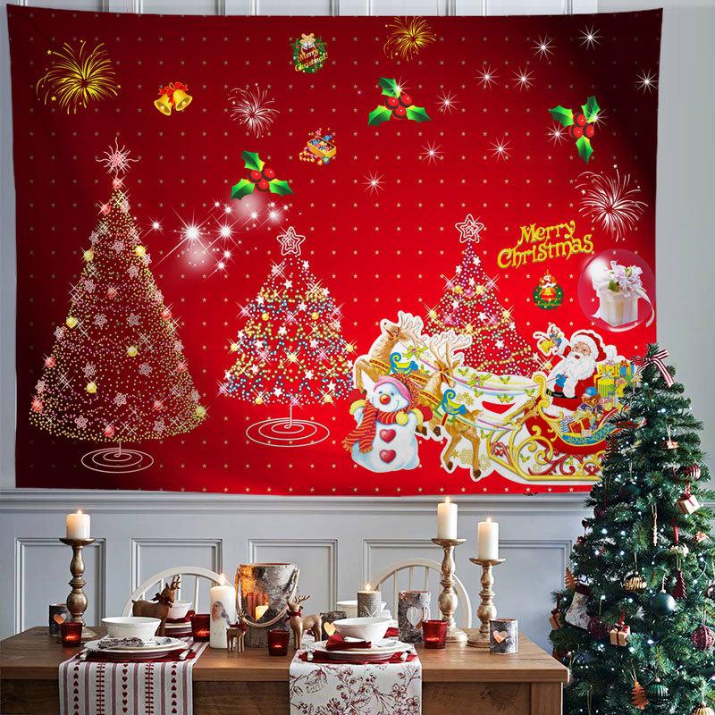 Red Xmas Christmas Snowflakes Winter Nights Fireplace Printed Pattern Tapestry Home Living Room Bedroom Wall Decoration Tapestry