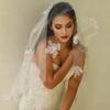 Classic White Fingertip Length Wedding Veils Easy To Secure Polyester Flower Hair Accessory For Bride