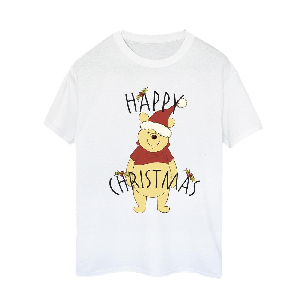 Disney Womens/Ladies Winnie The Pooh Happy Christmas Holly Cotton Boyfriend T-Shirt