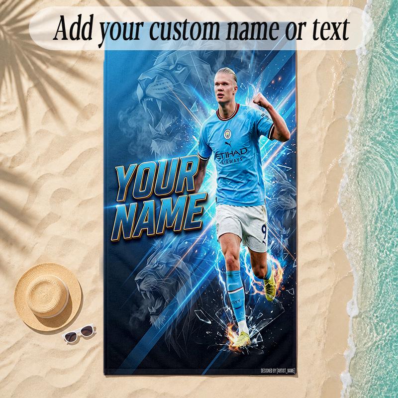 Beach TowelErling Haaland Custom Name Text Personalized Soft Towel for Beach Pool Indoor Home Decor Gift