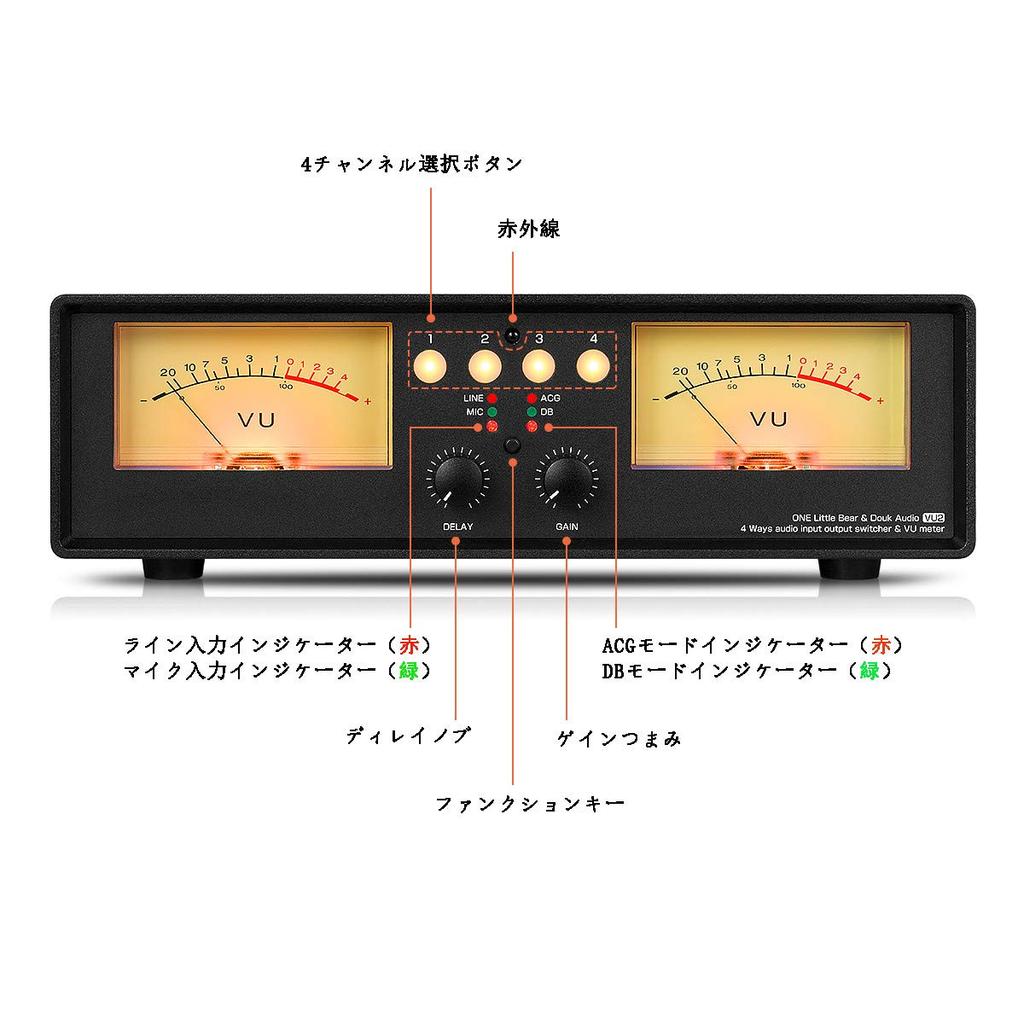 Nobsound Аналоговый VU-метр Аудиоселектор 4 RCA Микрофонный вход Удаленный режим Переключатель VU2, Входы/4 Выхода, Переключатель, Совместимый, Управление, Усиление/Задержка