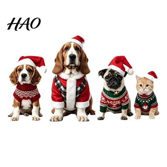 Removable Window Decorations Christmas Pet Static Clings, Cute Dogs Cats with Santa Hat Seasonal Showcase Decals, Reusable Xmas Festive Decor for Home