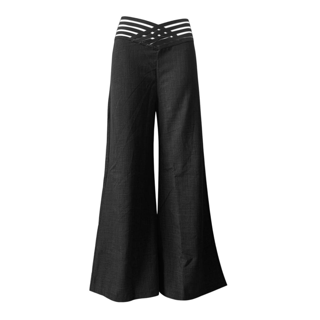 Women's Hollow Belt Trousers Temperament Flared Trousers High Waist Casual Wide Leg Pants