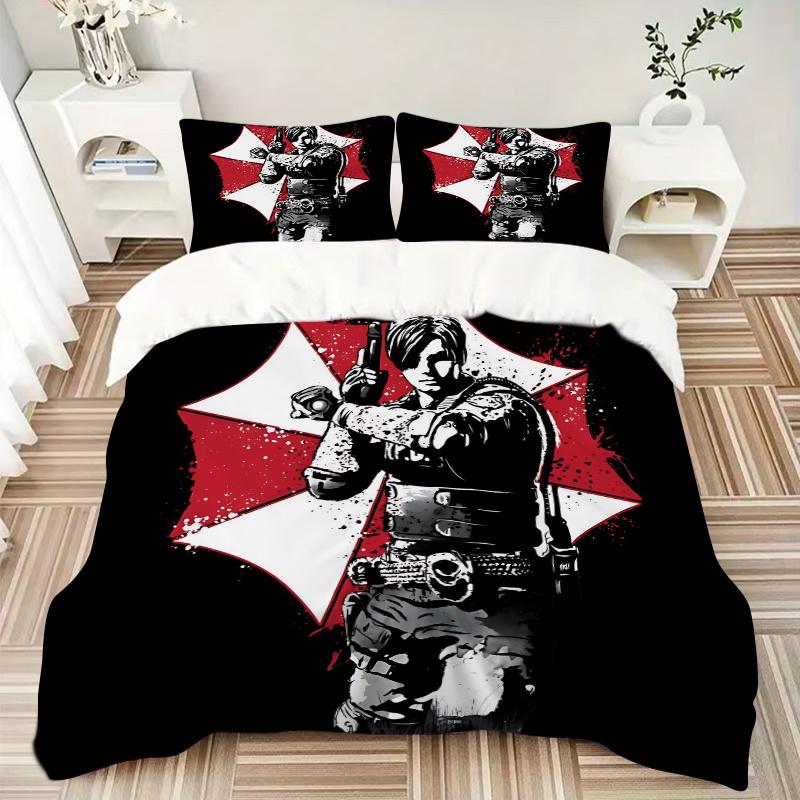 3 шт. Комплект постельного белья с дизайном Resident Evil - Включает 1 пододеяльник и 2 наволочки, Удобное постельное белье в стильном дизайне для спальни, Машинная стирка