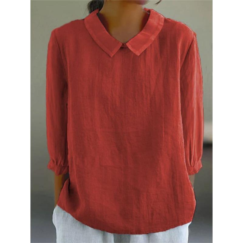 YYFS Женские модные повседневные летние весенние однотонные принты с рукавами 3/4 и воротником-поло Блузки и рубашки