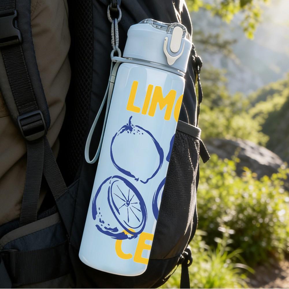 1PC Limoncello Lemon Drink Retro Summer Art 750ml Color Plastic Sports Water Bottle Leakproof Flip Straw Lid Suitable for Sports Office Home Use
