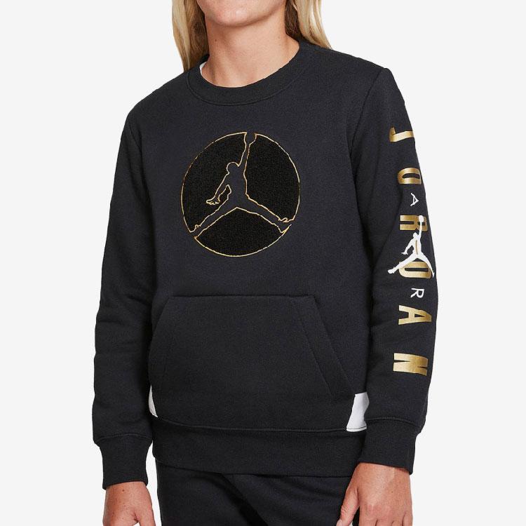 Jordan Side Letter Print Logo Crew Neck Long Sleeve Sweatshirt Kids Tops Black DQ3711-010