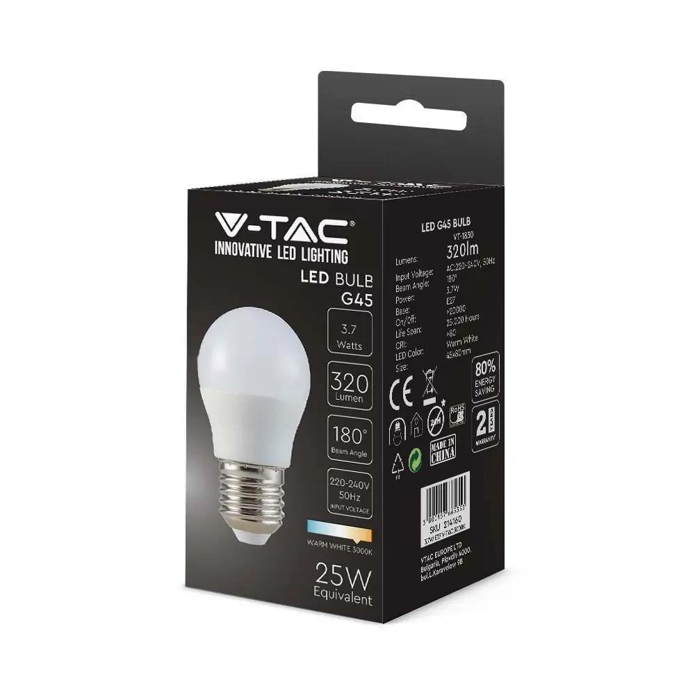 V-TAC LED Bulb 3.7W E27 Ball G45 VT-1830 4000K 320lm