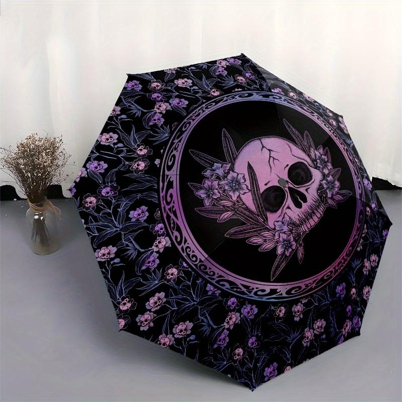 Gothic Skull & Floral Patterned Roundel - Decorative Wall Art or Fabric PanelUmbrella, Portable 3-Fold Umbrella for Men & Women,Christmas Gift ES128