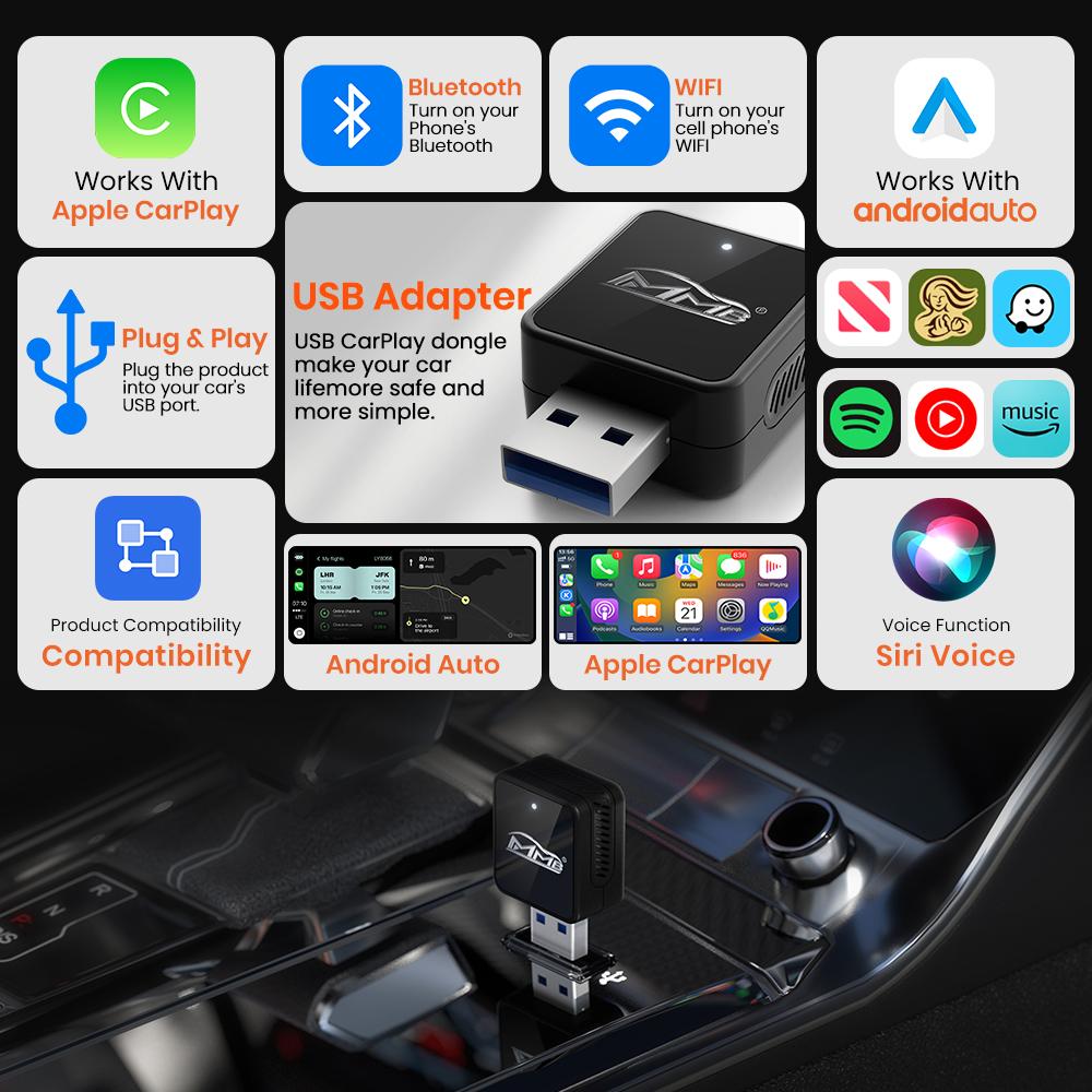 MMB Mini Wired to Wireless CarPlay Adapter Wireless Android Auto Dongle FOTA Upgrade Wifi BT5.2 USB Plug and Play Auto Connect
