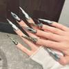 Long Stiletto Press On Nails Full Cover Fake Nails with Designs Glossy Tips Almond False Nails Acrylic Glue On Nails Reusable Stick On Nails for Women