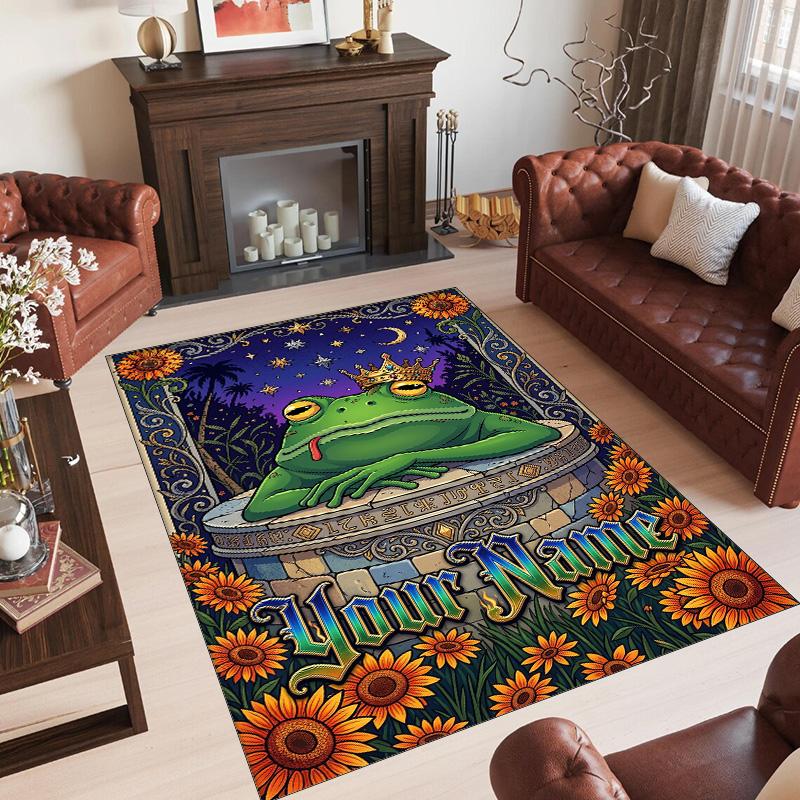 Frog Theme Crystal Velvet Floor Rug Personalized Custom Name Text Warm Carpet Home Decoration