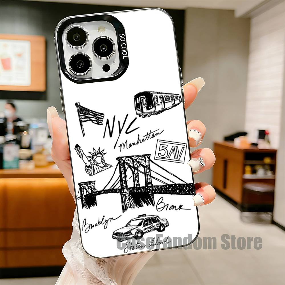 New York City Image Phone Case For iPhone 17,16,15,14,13,12,11,Pro,Max,Plus,Black Matte Shockproof Cover