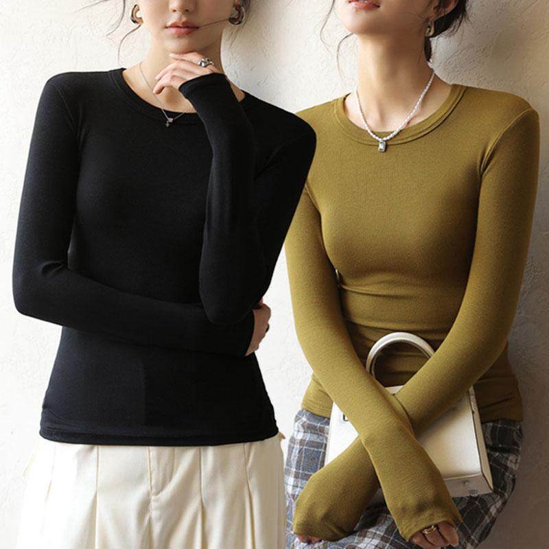 Осенние и зимние модели, модальная рубашка с круглым вырезом, женская, тонкая, для пожилых людей, однотонная футболка с длинными рукавами Bo