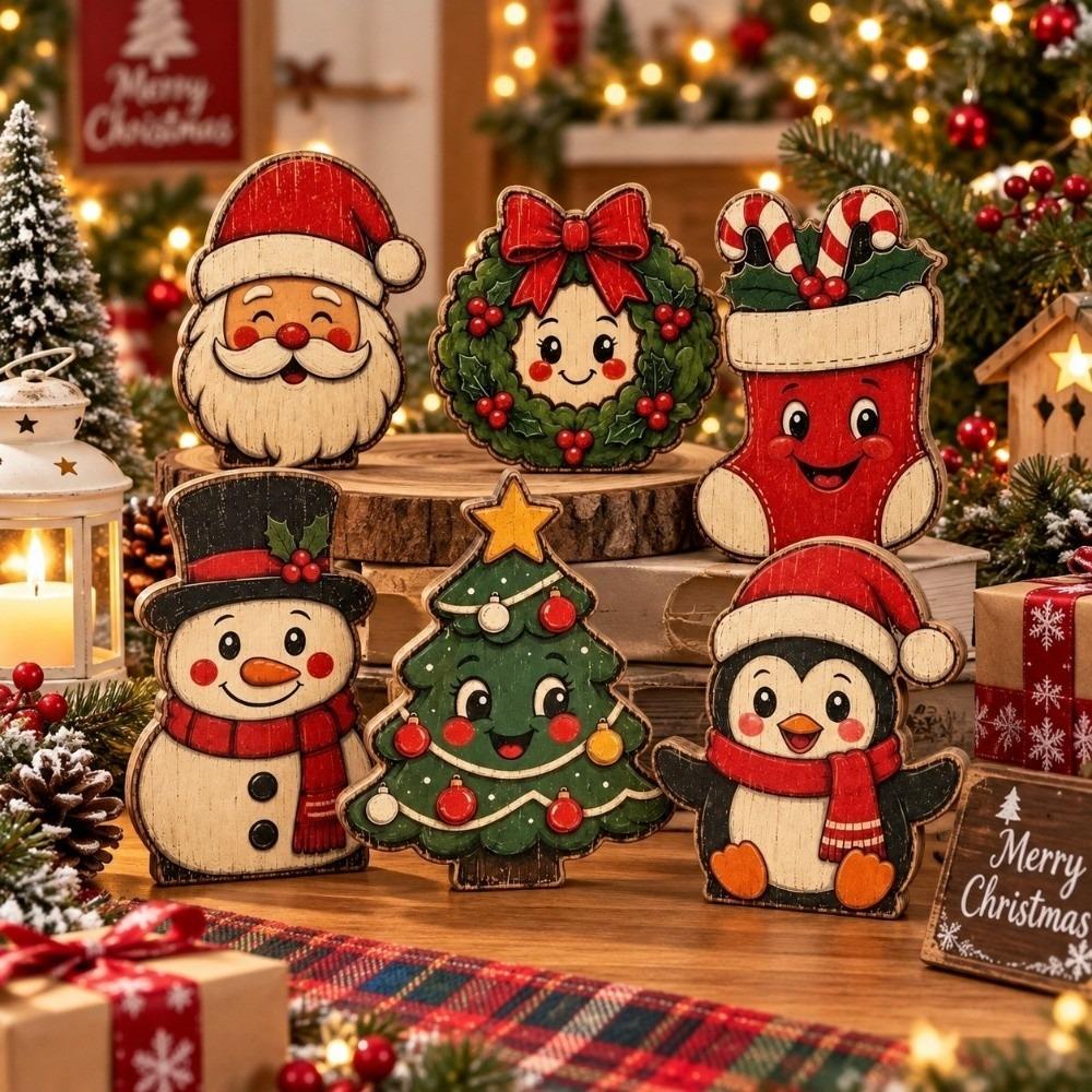 Tree Sock Christmas Wooden Ornaments Snowman Xmas Desktop Ornaments Christmas Decoration OfficeV