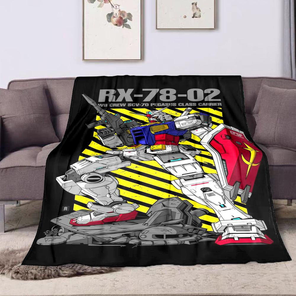"RX-78-02 Gundam Mecha Design Blanket" Patterned flannel blanket perfect for the bedroom living room, sofa, or a little nap