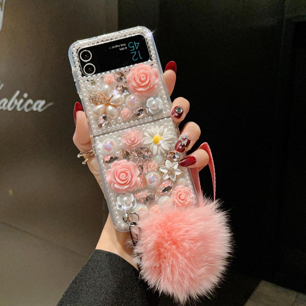 Роскошный чехол с цветочным жемчугом и бриллиантами и стразами для Samsung Z флип 3 5 Z раза 4 S23 S22 S21 Ultra S20 A13 A14 A23 A33 A53 A12 A32 A52/Redmi 10 9 9A 9T A1