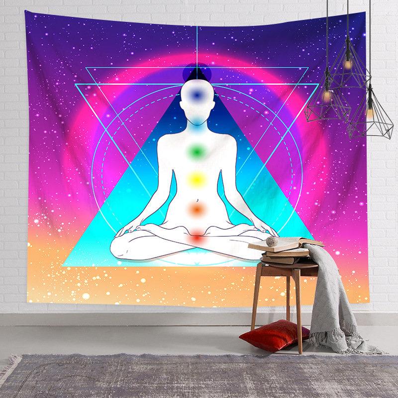 Colorful Buddha Figure Tapestry Wall Hanging Pastel Neon Mandala Swirl Boho Psychedelic Aesthetic Wall Art Dorm Decor