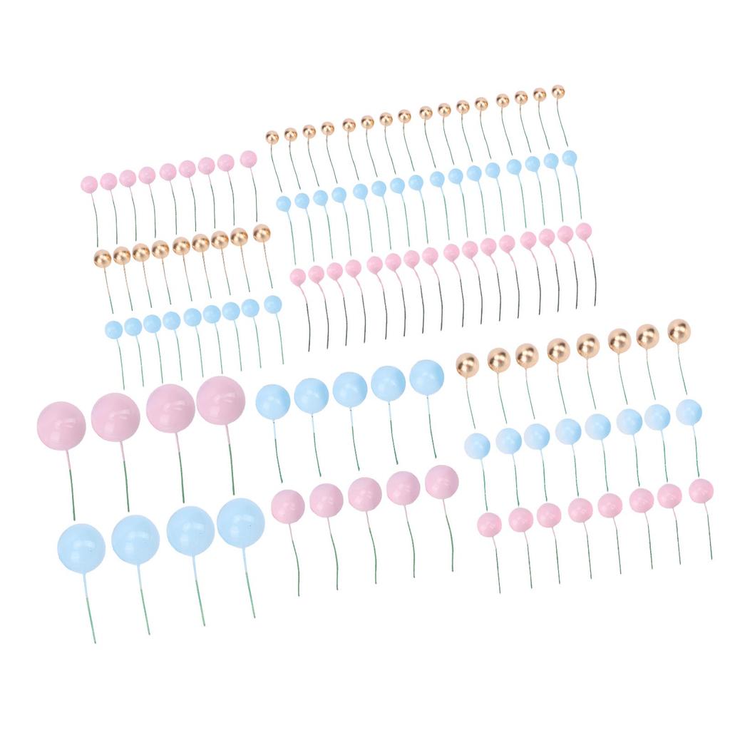 120PCS Ball Cake Topper Sticks Blue Roseate Gold 1.5cm 2cm 2.5cm 3cm 4cm Foam Balls Cake Decorations for Birthday Cake
