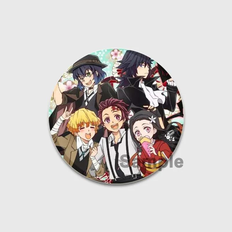 32/44/58mm Round Anime Brooches Kamado Tanjirou Tsuyuri Kanao Hashibira Inosuke Rengoku Kyoujurou Agatsuma Zenitsu Akaza Badge Lapel Pins