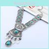 Ethnic Style Simulation Gemstone Decor Women Metal Necklace With Tassel For Womens Jewelry
