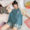 Women's Pajamas Set Summer Cute Cartoon Print Leisure Young Girls Sleepwear Short Sleeve Tops and Shorts Pijamas Women Homewear