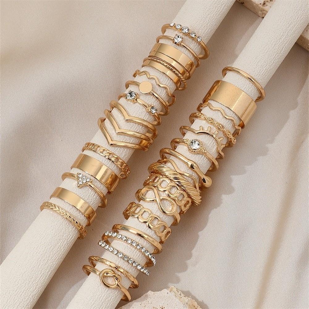 30pcs/set Bohemian Knuckle Rings Set Geometric Diamond Ring Jewelry Set Gold Silver Charm Women's Ring Jewelry Accessories