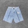 High Street Baggy Jeans Shorts for Men Wide Leg Blue Black Loose Five Denim Pants