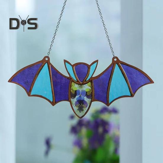 Halloween Hanging Glass Suncatcher Decoration Acrylic 2D Bat Ornament Gothic Car Rearview Mirror Decor for Home Window Wall Car